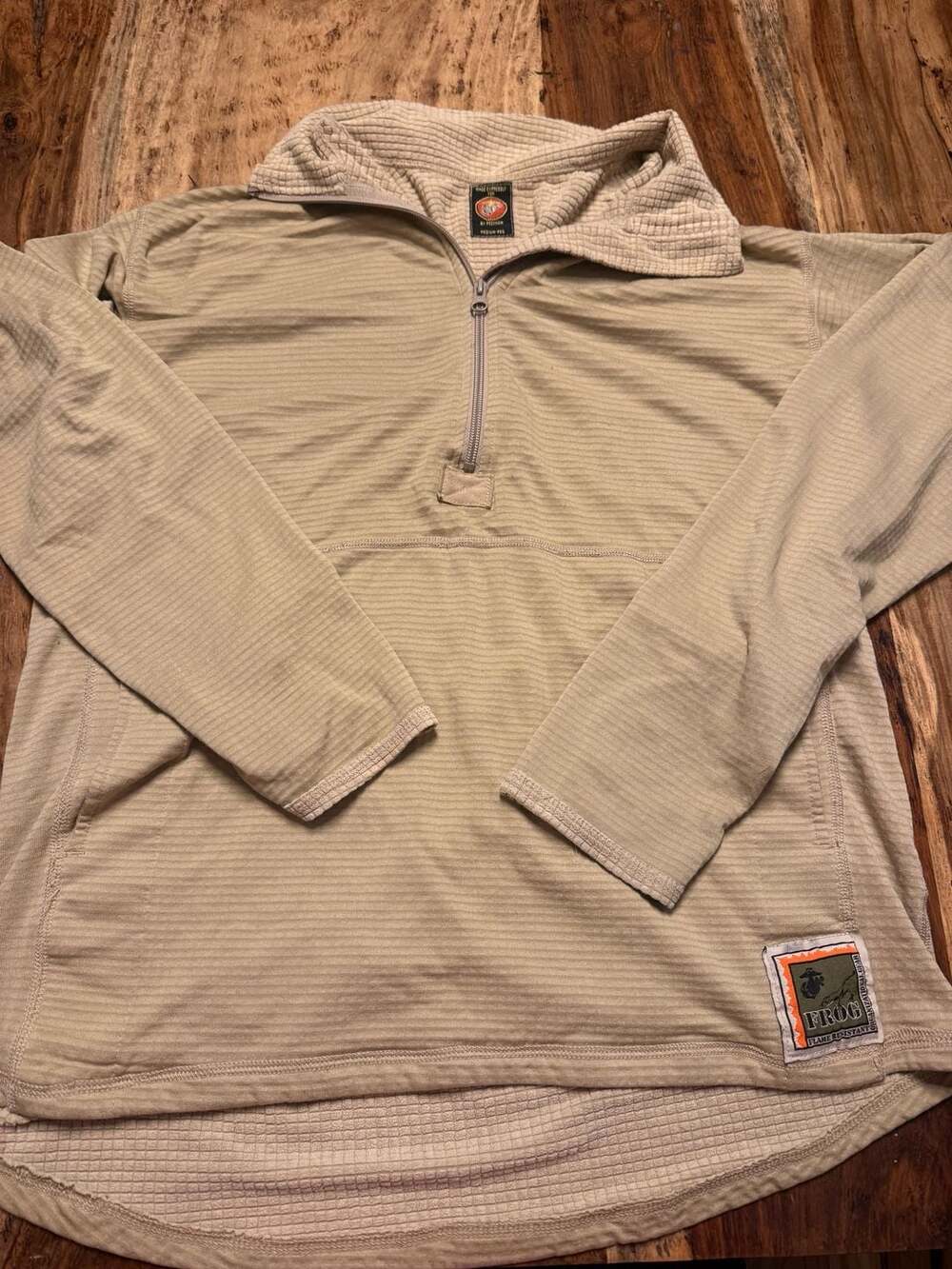 Peckham USMC Frog Grid Fleece Pullover Medium Regular Tan Half Zip
